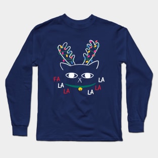 Christmas Reindeer Cat Sings Long Sleeve T-Shirt